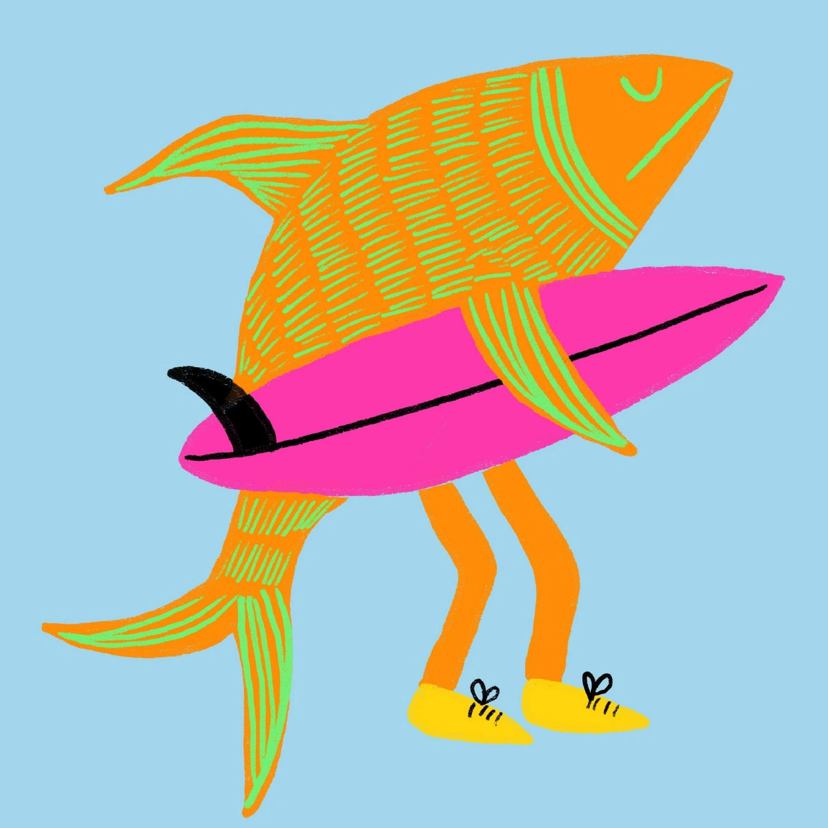 Surfer Fish Wall Art - Funny Coastal Print