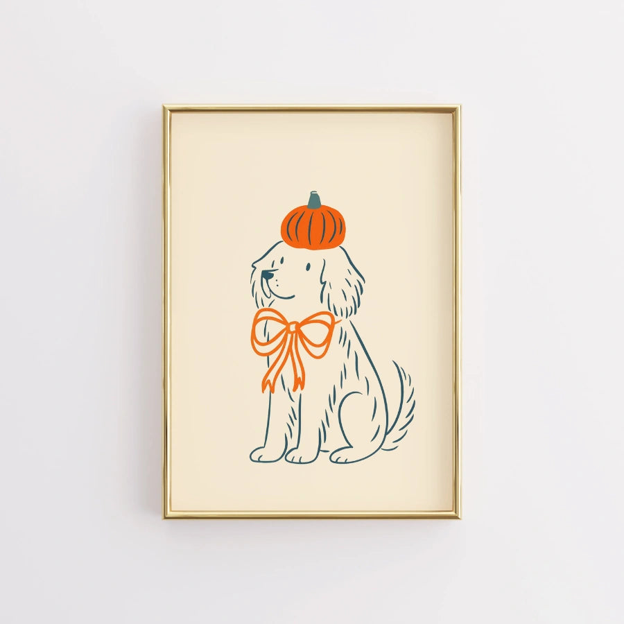 Autumn Dog Wall Art - Cute Pumpkin Pet Print