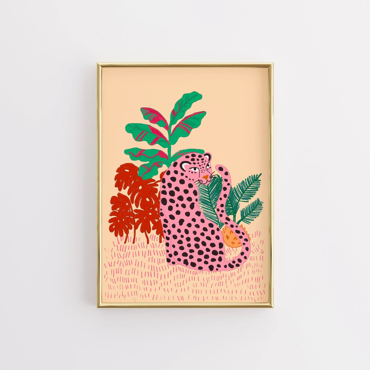 Pink Leopard Jungle Wall Art – Bold Tropical Animal Print