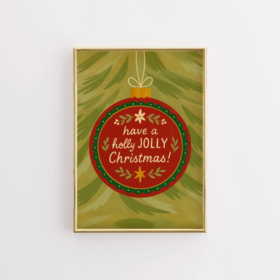 Christmas Ornament Wall Art - Holly Jolly Holiday Print