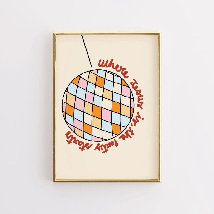 Jesus Party Starts Christian Wall Art – Fun Disco Ball Faith Print