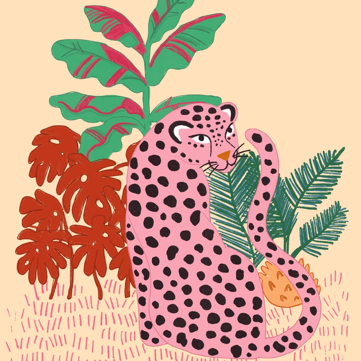 Pink Leopard Jungle Wall Art – Bold Tropical Animal Print
