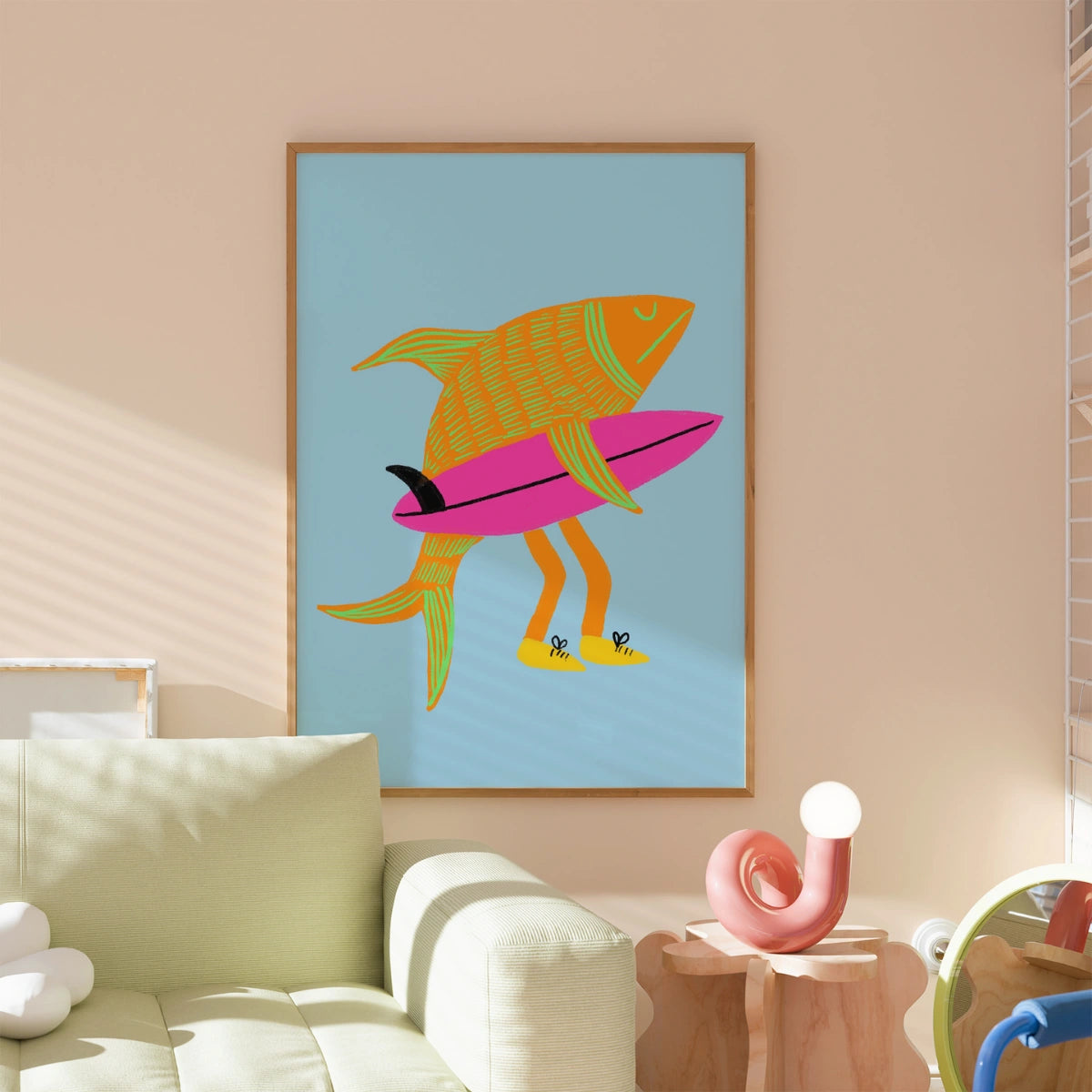 Surfer Fish Wall Art - Funny Coastal Print