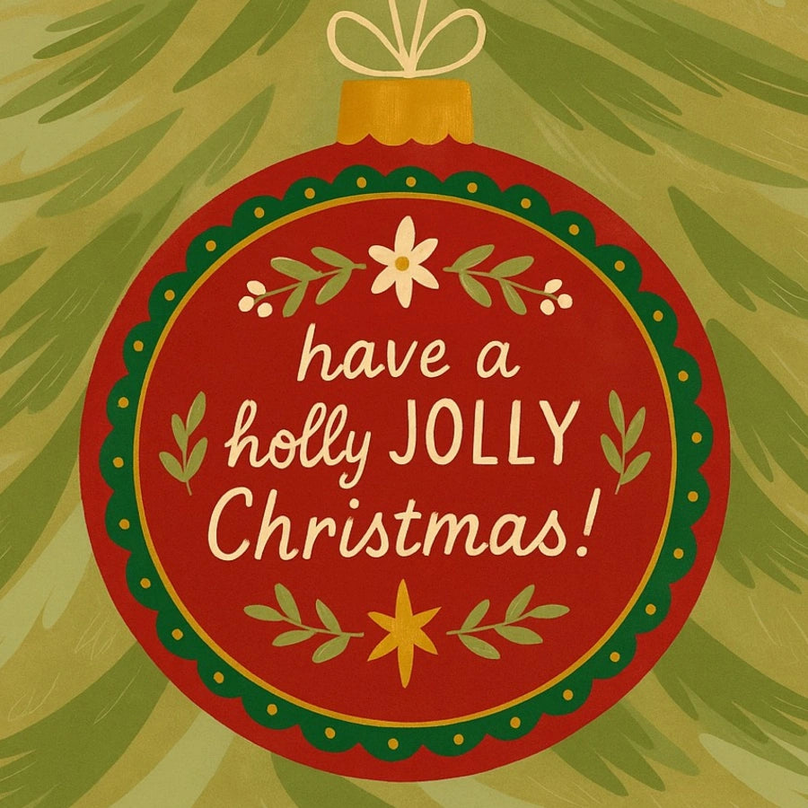 Christmas Ornament Wall Art - Holly Jolly Holiday Print