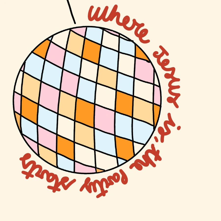 Jesus Party Starts Christian Wall Art – Fun Disco Ball Faith Print