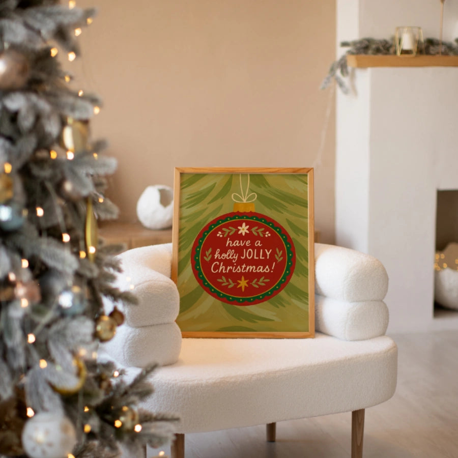 Christmas Ornament Wall Art - Holly Jolly Holiday Print