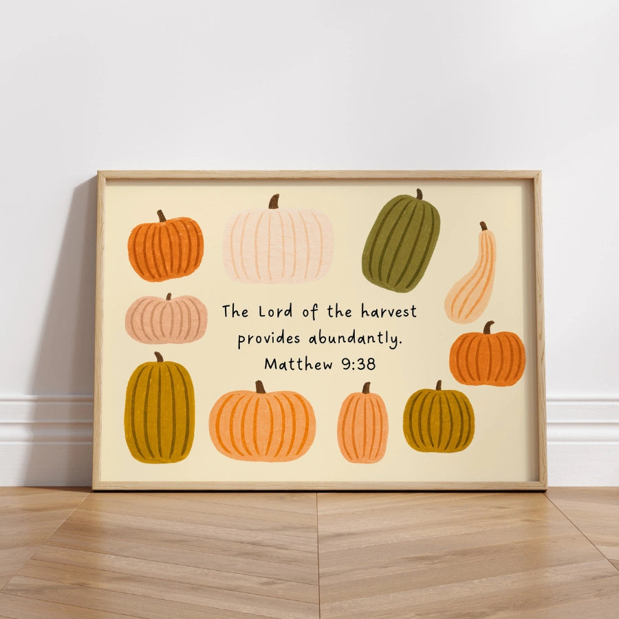 Autumn Christian Print with Pumpkins - Faith Inspired Bible Verse