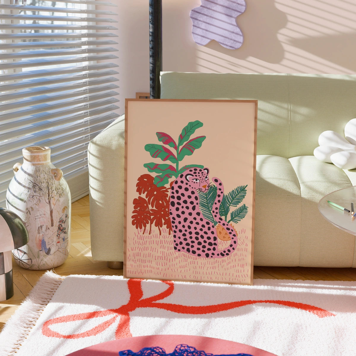 Pink Leopard Jungle Wall Art – Bold Tropical Animal Print