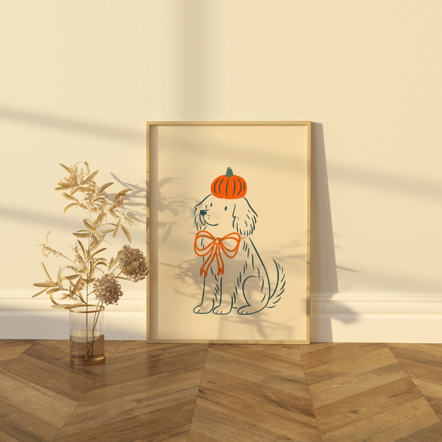 Autumn Dog Wall Art - Cute Pumpkin Pet Print