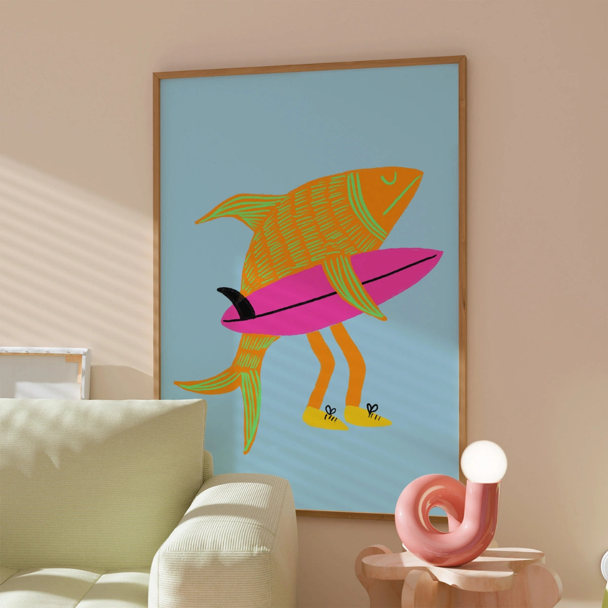 Surfer Fish Wall Art - Funny Coastal Print