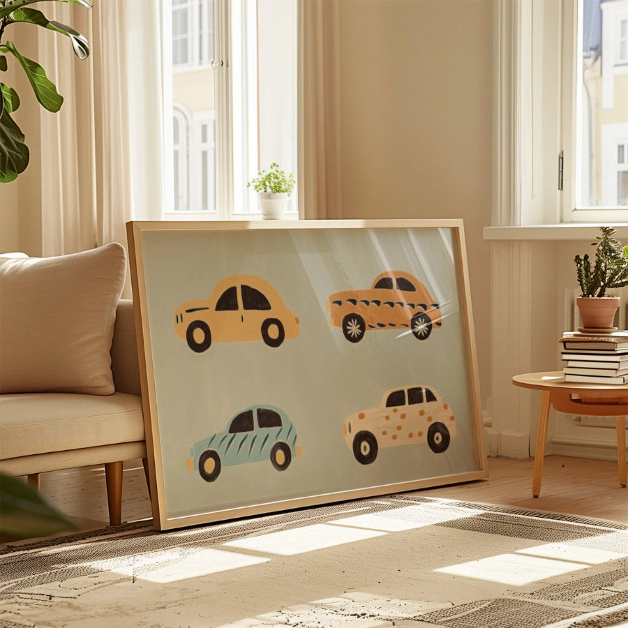 Colorful Cars Nursery Print – Cute Vehicle Wall Art for Boys
