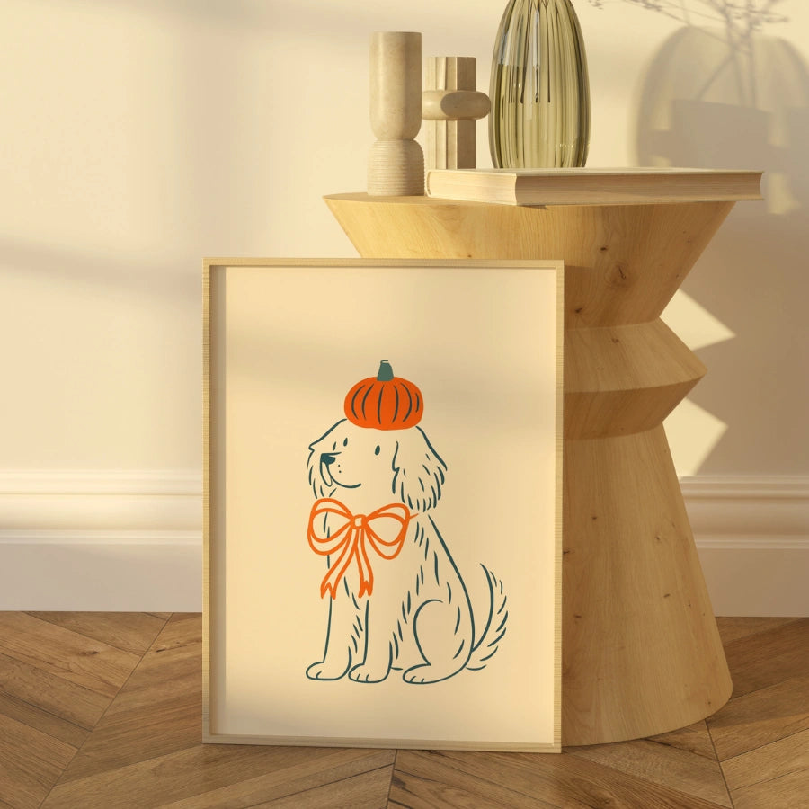 Autumn Dog Wall Art - Cute Pumpkin Pet Print