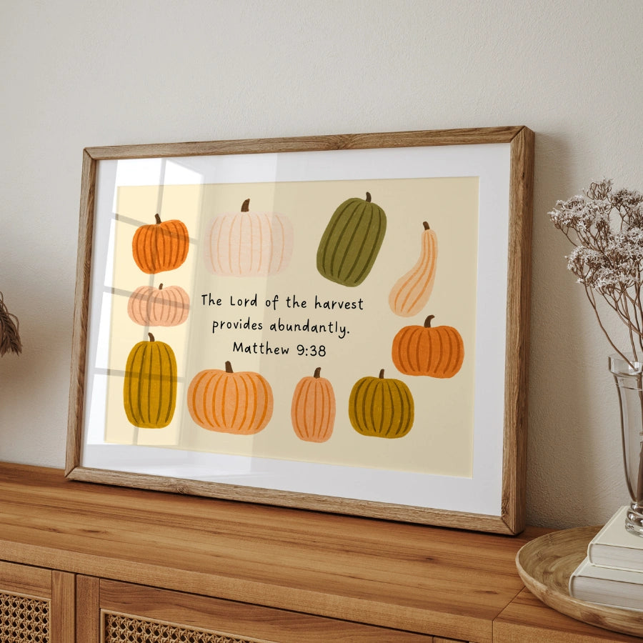 Autumn Christian Print with Pumpkins - Faith Inspired Bible Verse