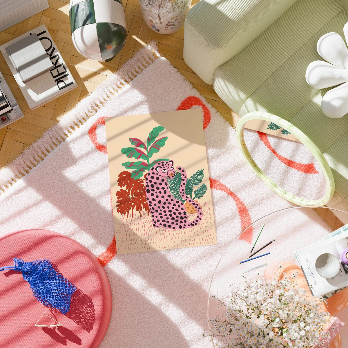 Pink Leopard Jungle Wall Art – Bold Tropical Animal Print