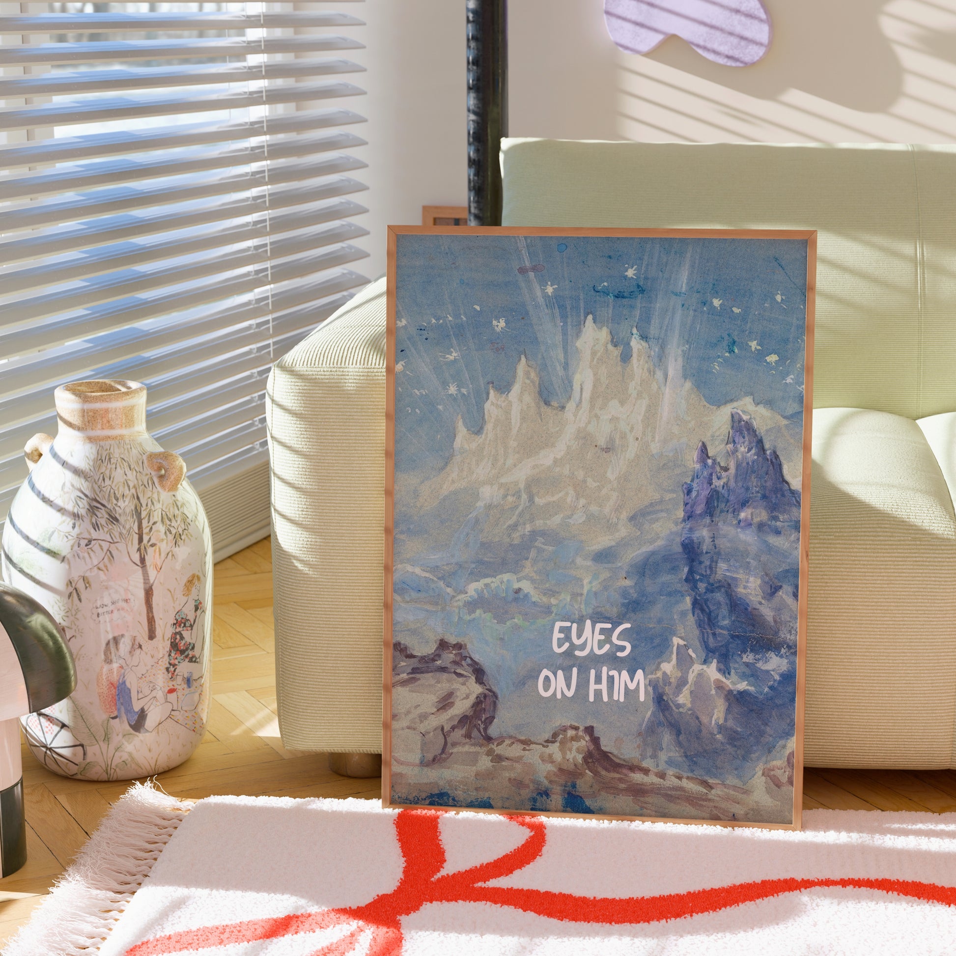 Eyes on Him Christian Wall Art – Faith Mountain Landscape Print