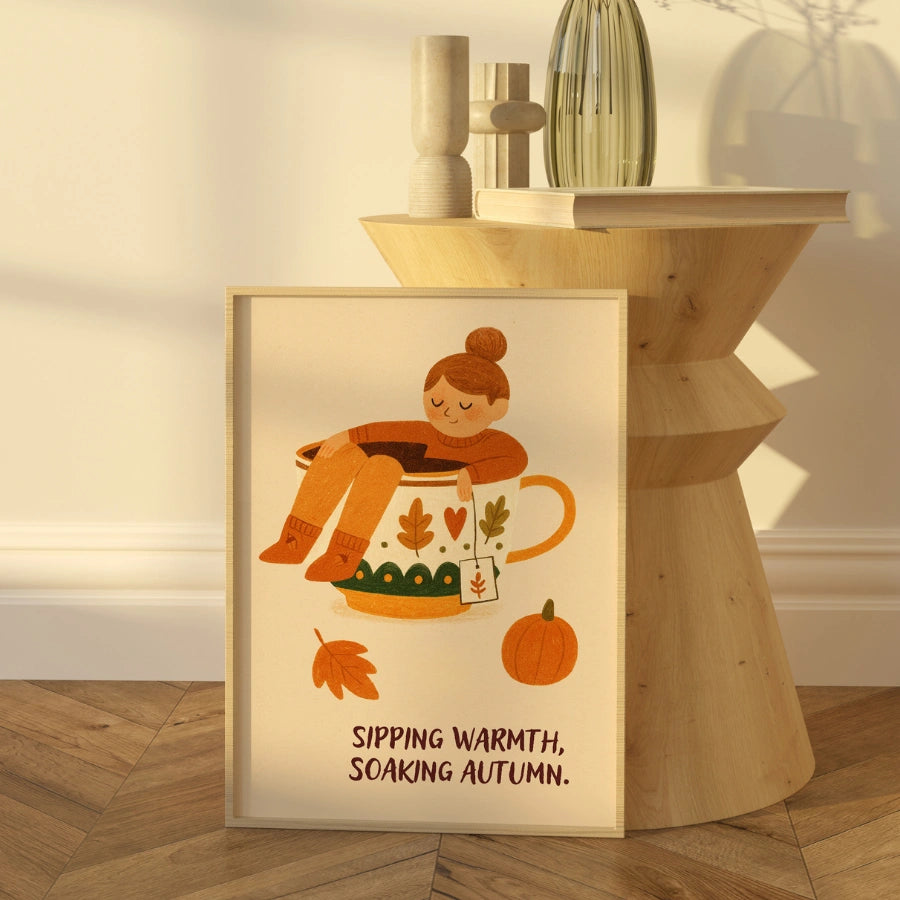 Cozy Autumn Tea Wall Art – Rustic Thanksgiving Print
