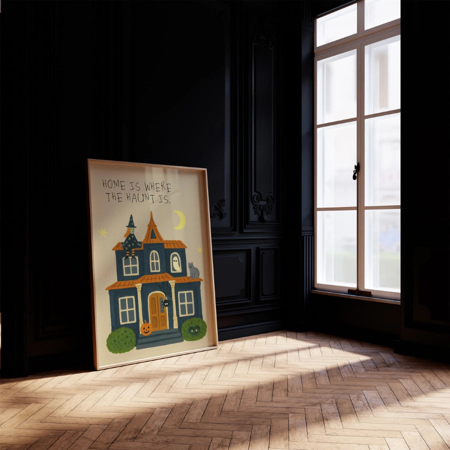 Haunted House Halloween Print – Cute Witch Wall Art
