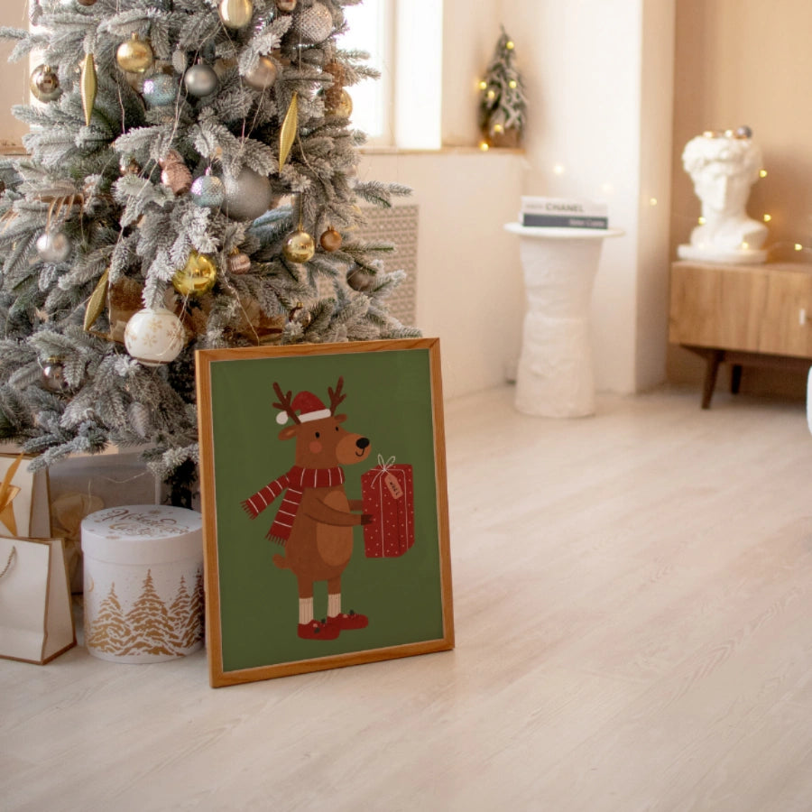 Reindeer Christmas Wall Art - Cute Holiday Gift Print