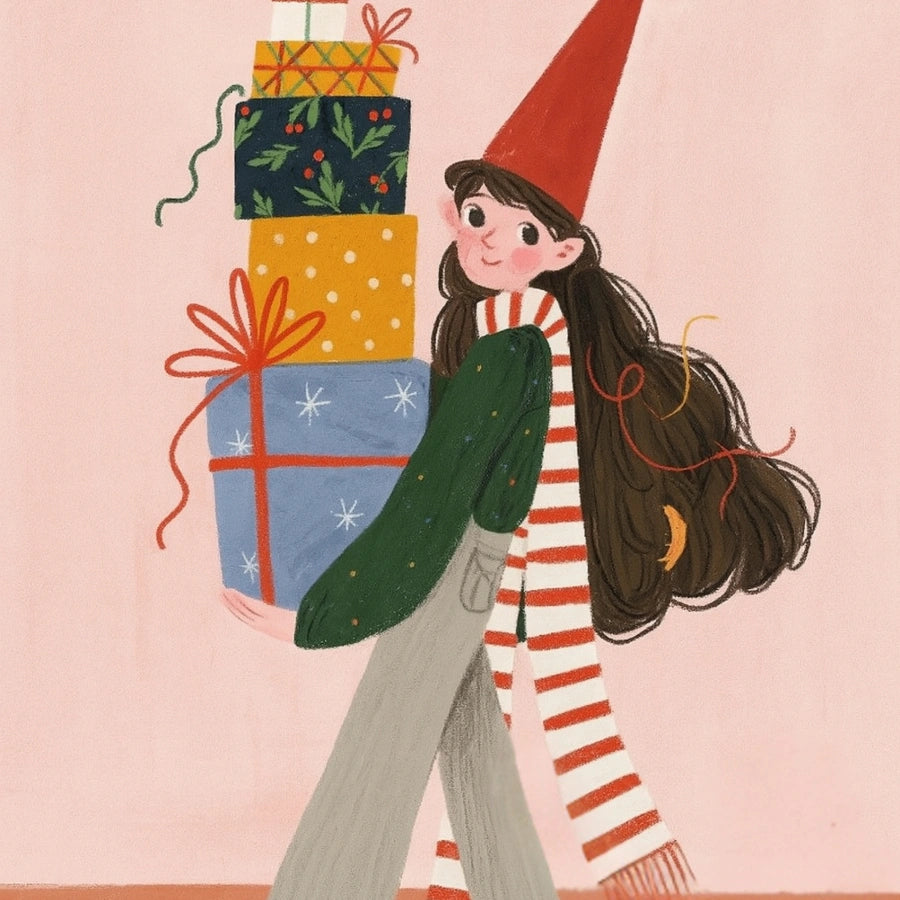 Christmas Gifts Wall Art – Cute Girl Carrying Presents