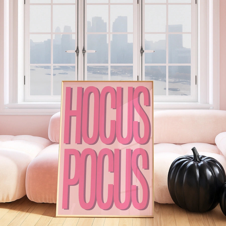 Funny Halloween Typography Print – Pink Hocus Pocus Wall Art
