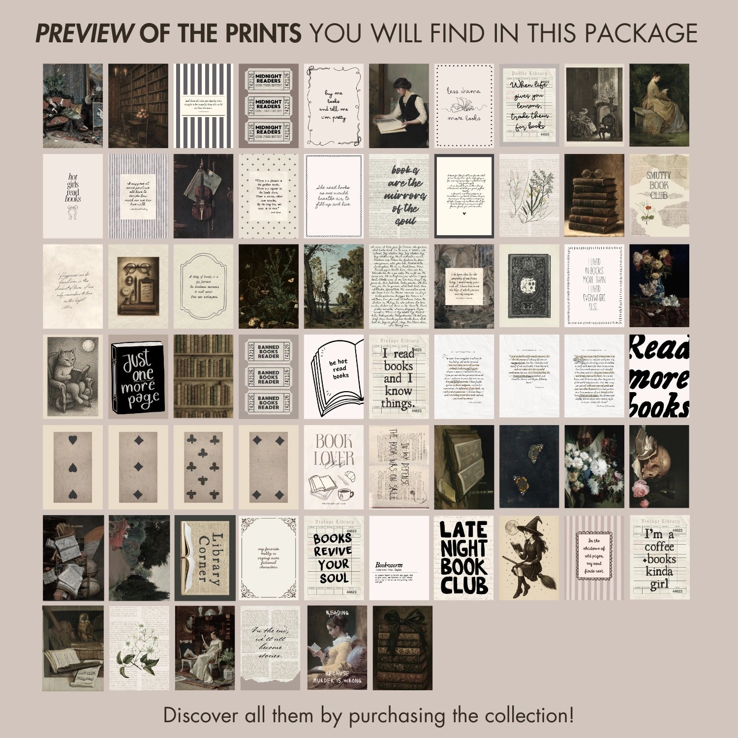 Handmade Dark Academia Bookish Decor, over 70 prints