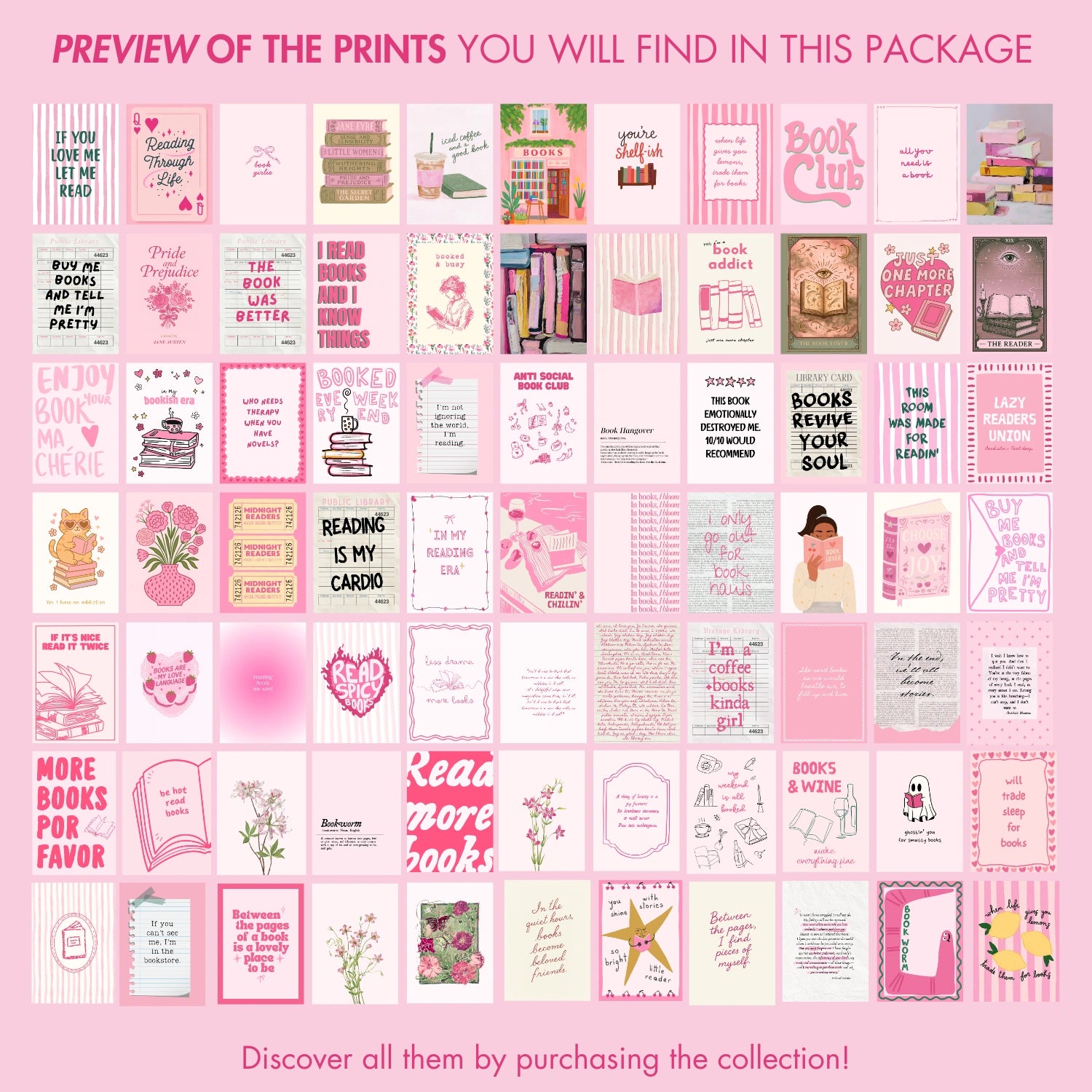 Handmade Pink Bookish Decor, over 100 prints