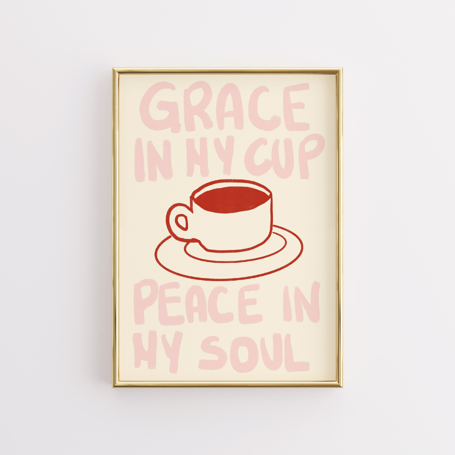 Grace in My Cup Christian Wall Art – Minimal Coffee Faith Print